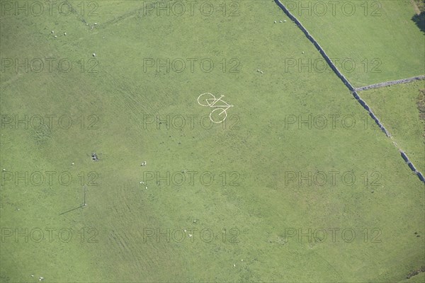 Hill figure of a bicycle on the route of the Tour de Yorkshire, Worton, North Yorkshire, 2014