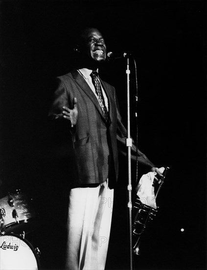 Louis Armstrong on stage, Hammersmith Odeon, London, 1968.
