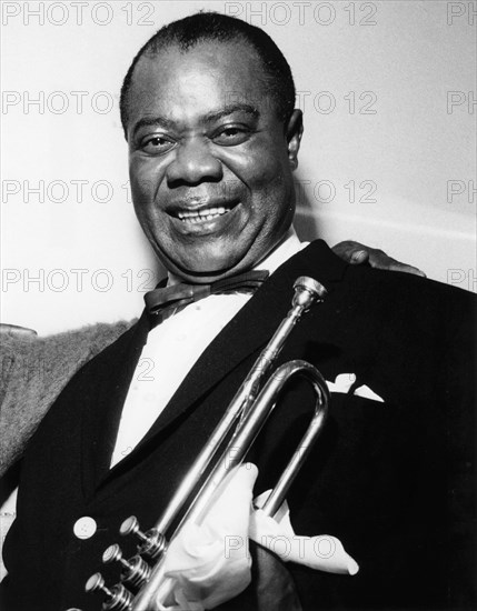 Louis Armstrong backsage at Finsbury Park Astoria, London, 1962.