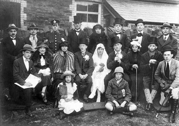 Drama company from Bethel Chapel, Tonyrefail, in production 'Ocshwn Pencoedmor', c1920s,