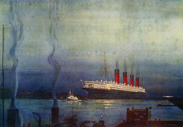 The "Mauretania" at Cherbourg', c1930.