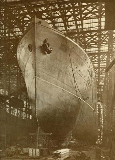 The Cunard "Aurania" (14,000 Tons) on the Stocks at Newcastle-On-Tyne', c1930.