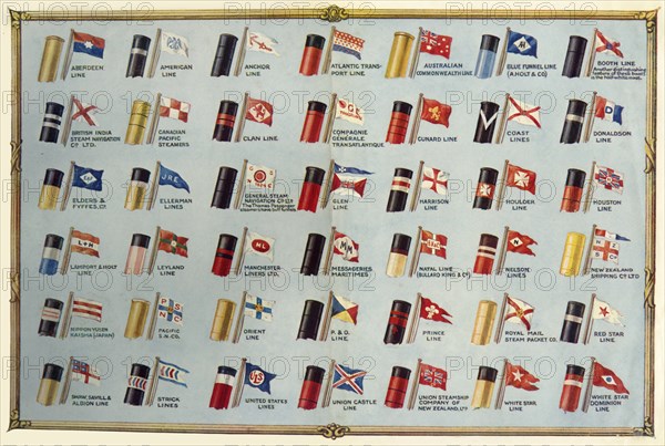 House Flags and Funnels of Passenger Steamship Lines', c1930.