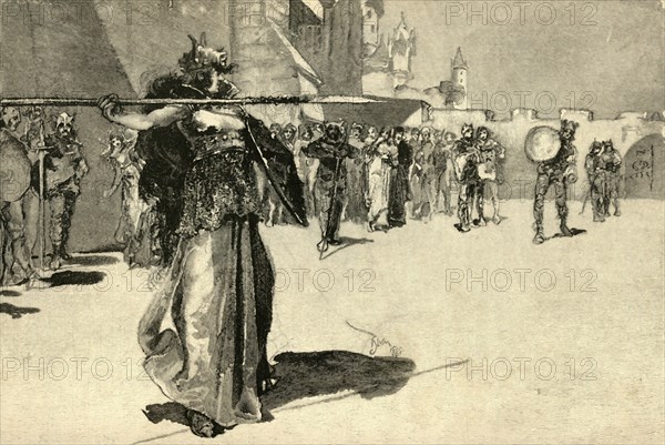 Brunhild, The Warrior-Queen, Hurls Her Spear at Gunther's Shield', 1882.