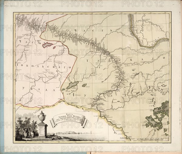 Map of the flow of the Irtysh River from Omsk fortress into Tobolsk, 1780.