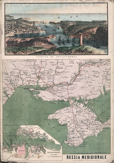 Map of southern Russia with view of Sevastopol Bay and its fortifications, 1853.