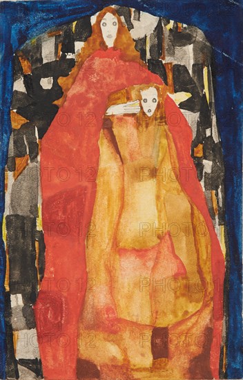 Mother with child in red coat, 1911.