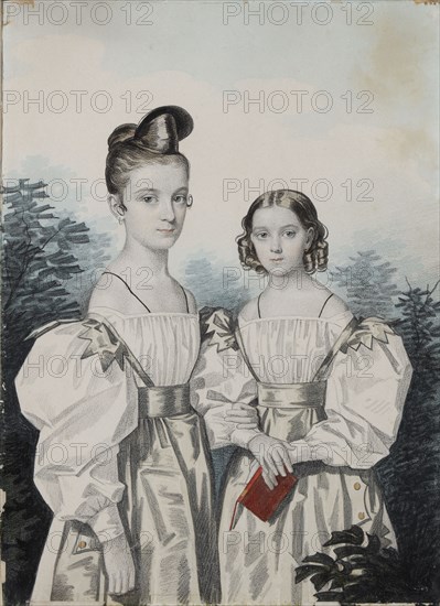 Portrait of Sisters Anna Petrovna (1822-1905) and Elena Petrovna (1824-1860) Ushakov, 1830s.