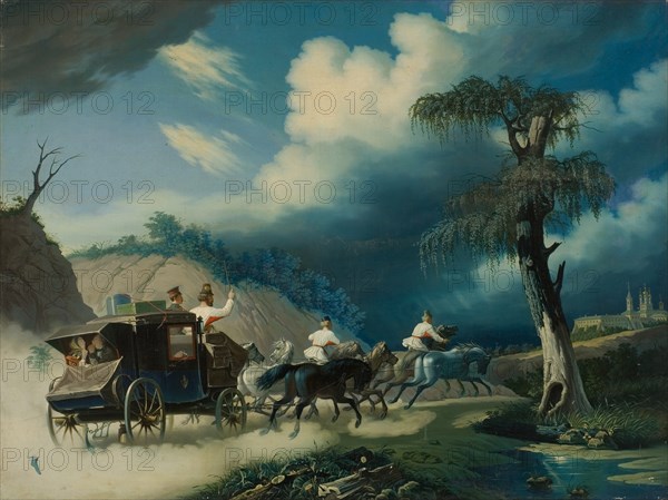 Troika during a thunderstorm, 1830s.