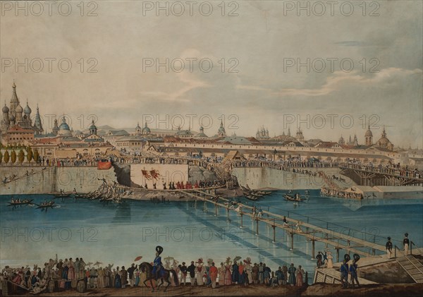 Cornerstone Laying Ceremony for the Moskvoretsky Bridge in Moscow, 1830.