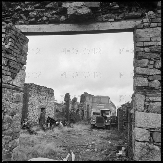 Abandoned double-decker buses, possibly in Devon or Cornwall, 1967