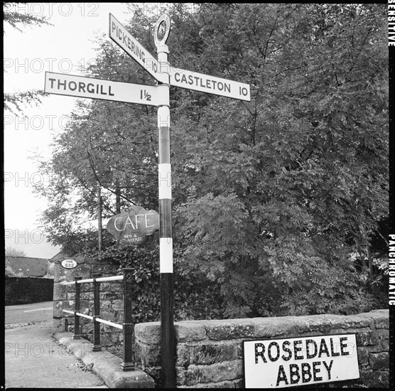 Road sign, Rosedale Abbey, Ryedale, North Yorkshire, 1967