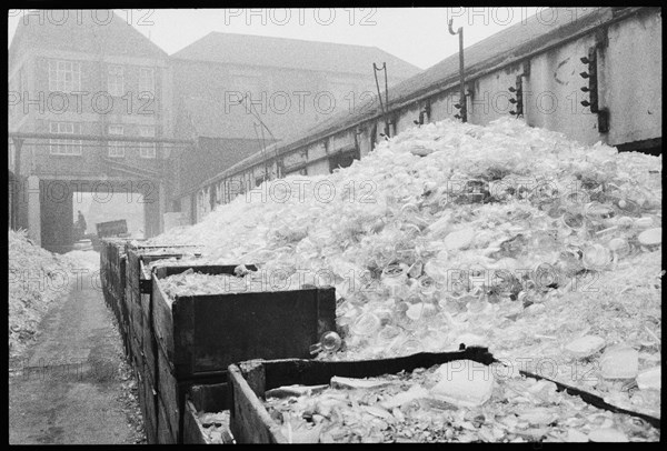 Broken glass, Wear Flint Glass Works, Alfred Street, Millfield, Sunderland, 1961