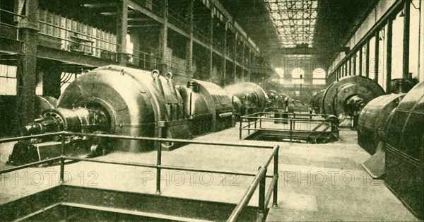 Dynamos at the Great Underground Generating Station at Lots Road, Chelsea', 1930.