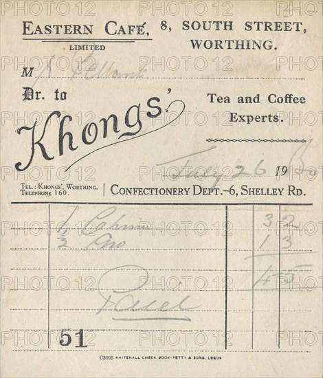 Cafe receipt, 1950.