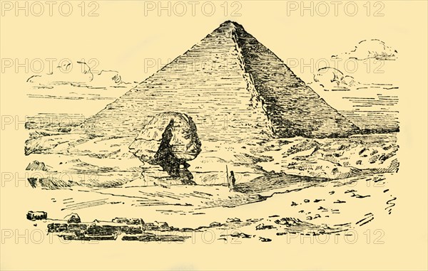 The Pyramid Tomb of King Khufu and the Great Sphinx at Gizeh, Egypt', c1930.