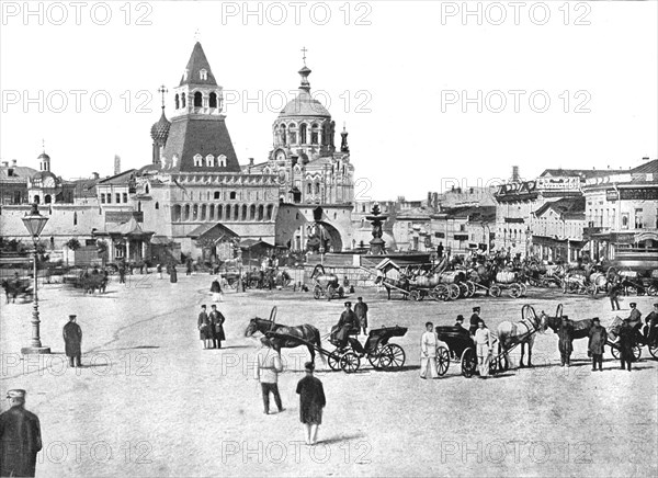 The Nikolayevsky Fountain on Lubyanka Square, Moscow, Russia, 1895.