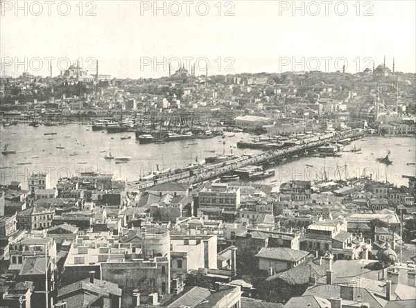 The Galata bridge across the Golden Horn, Constantinople, Ottoman Empire, 1895.