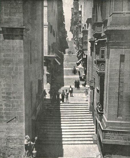 A steep street in Valletta, Malta, 1895.