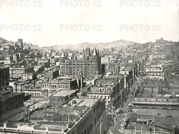 Bird's eye view from the tower of the Chronicle Building, San Francisco, USA, 1895.