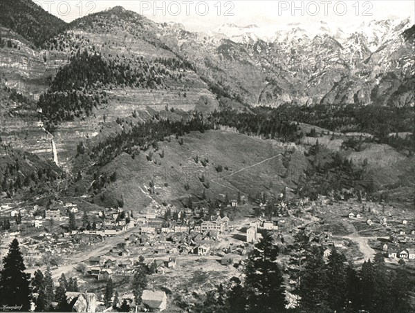 General view of Ouray and the Rockies, USA, 1895.