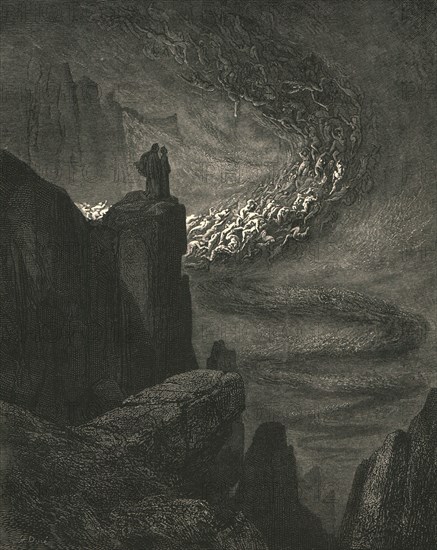 The stormy blast of hell with restless fury drives the spirits on', c1890.