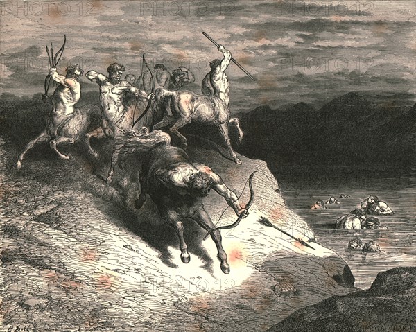 We to those beasts, that rapid strode along, drew near, when Chiron took an arrow forth', c1890.
