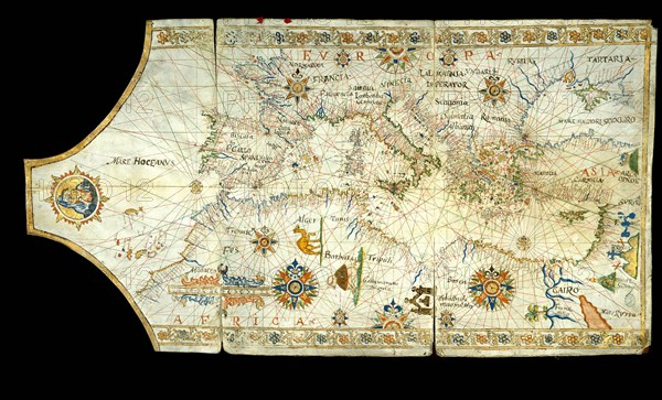 Portolan chart of the Mediterranean Sea, the Black Sea, Sea of Azov?, 16th century.