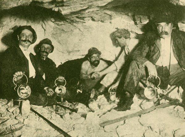 Meeting of the Two Boring Parties at the Final Piercing of the Lotchberg Tunnel', c1930.