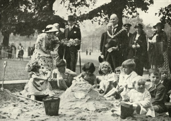 Her Majesty ..., at the New Playground on the Site of the Old Foundling Hospital', 1936, 1937.