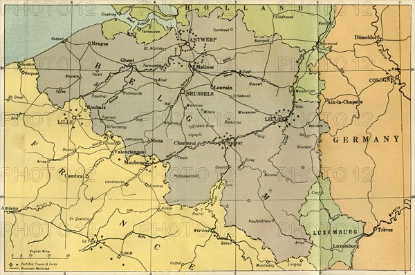 A General Map of Belgium, Indicating the Fortified Towns', 1919.