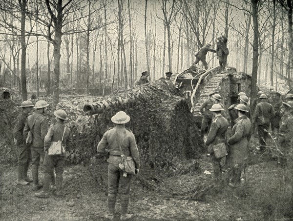 A Landship Bringing in Under Camouflage a 5.9 German Naval Gun', (1919).