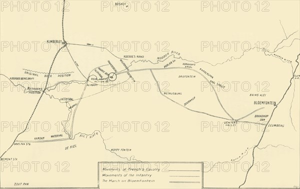 Map Illustrating the Movements for the Relief of Kimberley and the Capture of Bloemfontein', 1901.