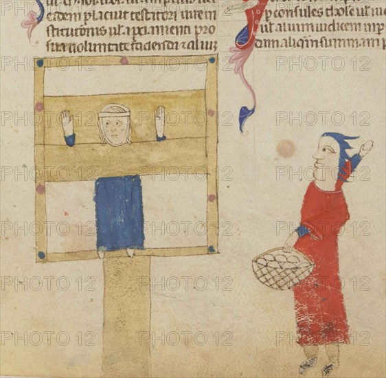 The pillory. From the Coutumes de Toulouse, 1295-1297.