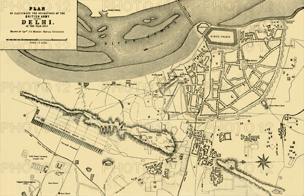 'Plan to Illustrate the Operations of the British Army, before Delhi in the year 1857', (1901).  Creator: Julius George Medley.