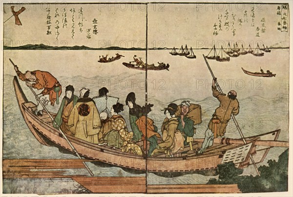 Passengers on a boat crossing the Sumida River in Japan, c1804, (1924).
