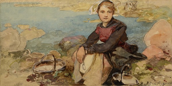 On the shore, c. 1900.