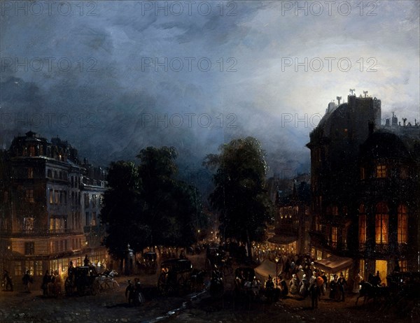 Boulevard des Italiens at night, ca 1835.