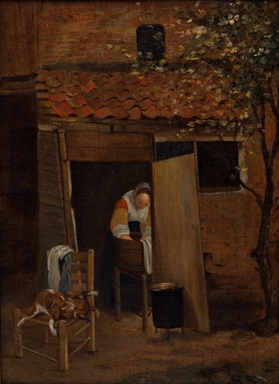 Girl washing clothes.