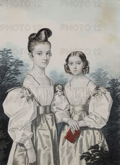 Portrait of Sisters Anna Petrovna (1822-1905) and Elena Petrovna (1824-1860) Ushakov, 1830s.