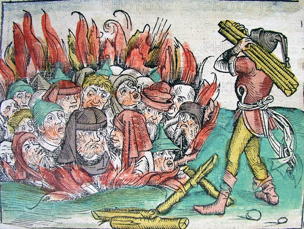 Burning of the Jews at Deggendorf in 1338 (from the Schedel's Chronicle of the World), 1493.