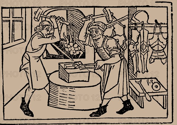 The Art of Blacksmithing. From Speculum Vitae Humanae by Rodericus Zamorensis, 1479.