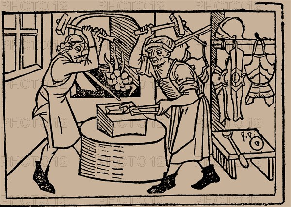 The Art of Blacksmithing. From Speculum Vitae Humanae by Rodericus Zamorensis, 1479.