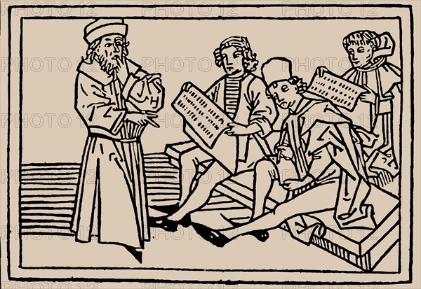 School lessons. From Speculum Vitae Humanae by Rodericus Zamorensis, 1479.