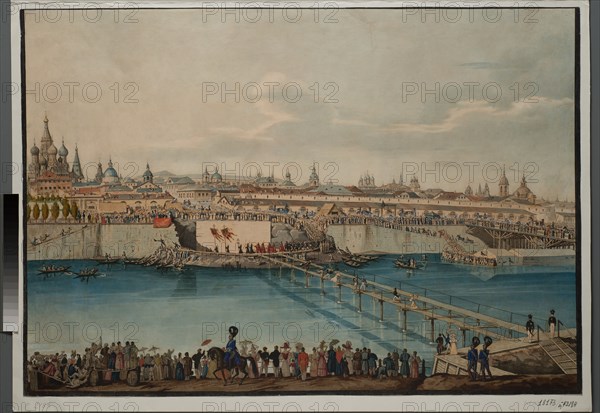 Cornerstone Laying Ceremony for the Moskvoretsky Bridge in Moscow, 1830.