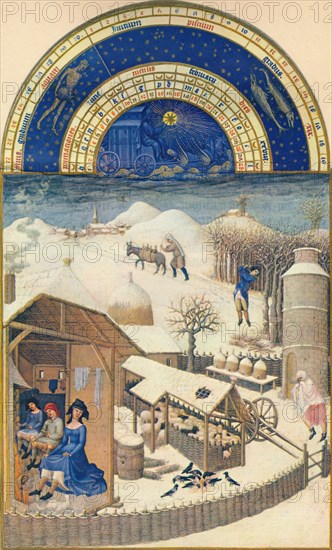 February - village under the snow, 15th century, (1939).