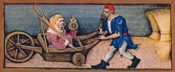 August - old woman in wheelbarrow, 15th century, (1939).