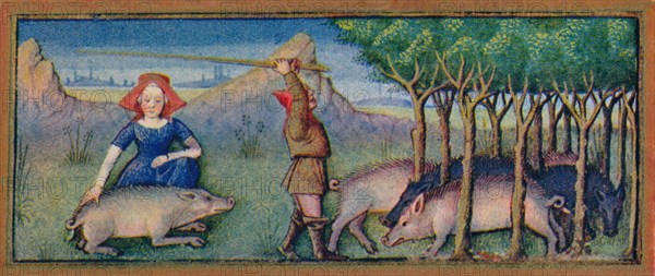 October - feeding pigs on acorns, 15th century, (1939).