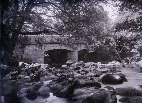 River and bridge near Plymouth in Devon, 1920.