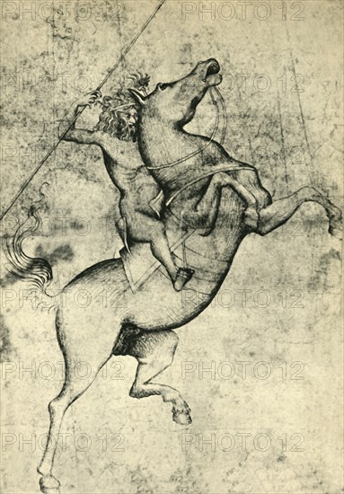 Naked man riding a horse, early 15th century, (1943).